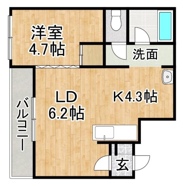 ウェルデ壱番館(1LDK/4階)の間取り写真