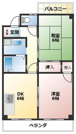 マンション勝(2DK/3階)の間取り写真