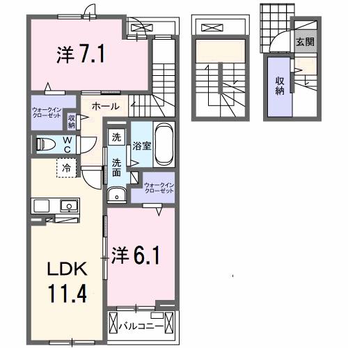 サンティエNAGAI(2LDK/3階)の間取り写真