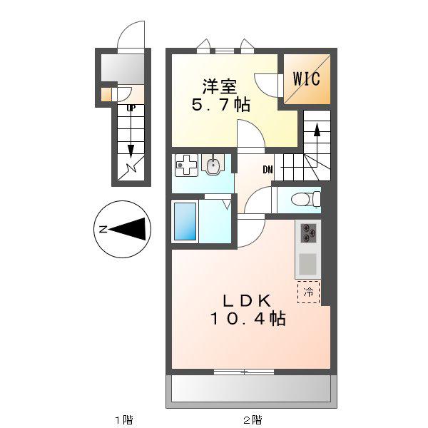 ラフィネコート(1LDK/2階)の間取り写真