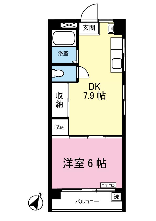 花園ビル(1DK/4階)の間取り写真