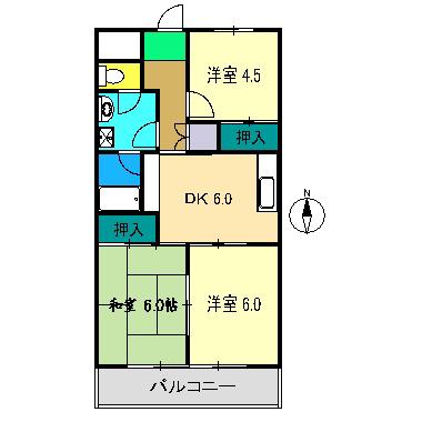 山中ハイツI(3DK/7階)の間取り写真