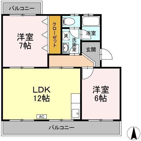 コトー萩(2LDK/1階)の間取り写真