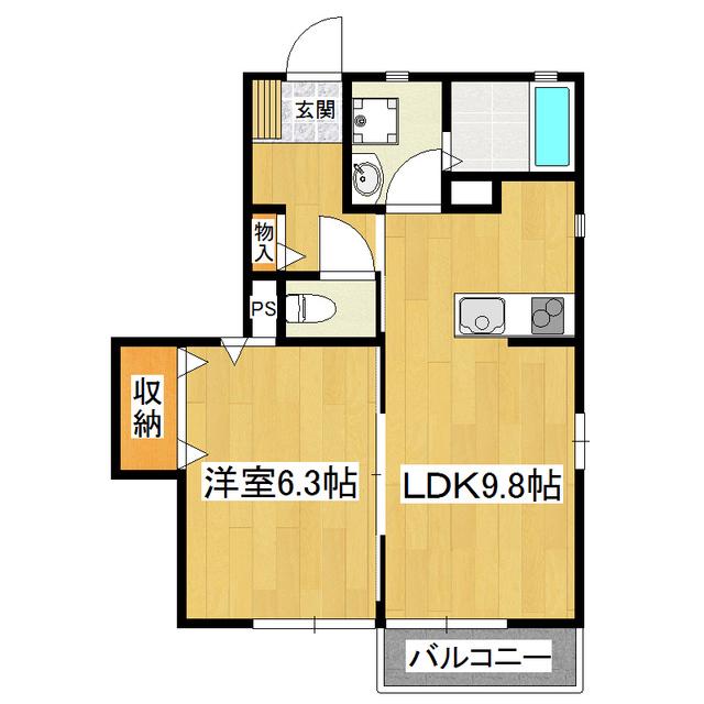 ブバルディアA棟(1LDK/2階)の間取り写真