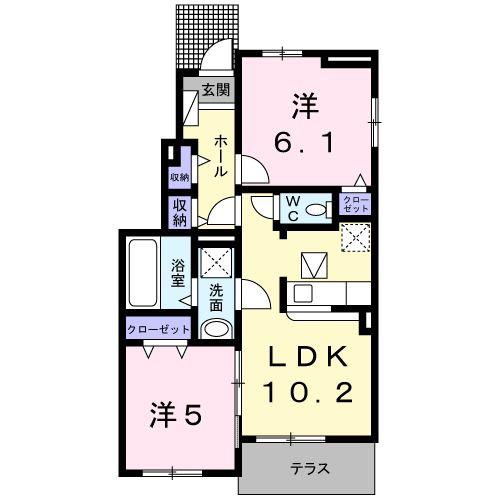 ヴァンヴェール II(2LDK/1階)の間取り写真