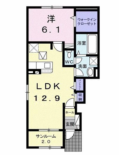 サンヴェール 館山 B(1LDK/1階)の間取り写真