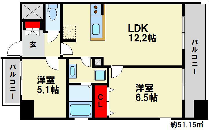 カルム南福岡(2LDK/5階)の間取り写真