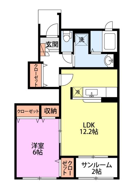 オリオン サンライズ A(1LDK/1階)の間取り写真