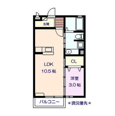 ルーエ三本柳(1LDK/1階)の間取り写真