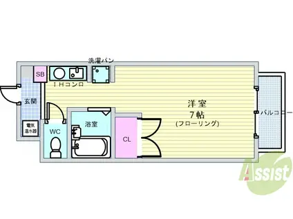 ジュネス蛍池(1K/3階)の間取り写真