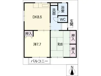 ソファレ花園C棟(2DK/2階)の間取り写真