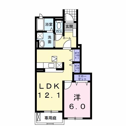 ヴェルサン・アベニュII(1LDK/1階)の間取り写真