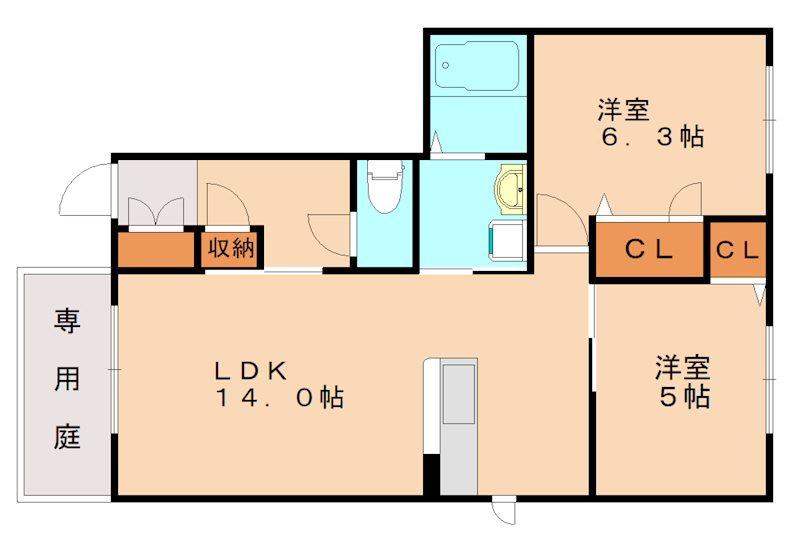 ディアコートハイツ A棟(2LDK/1階)の間取り写真