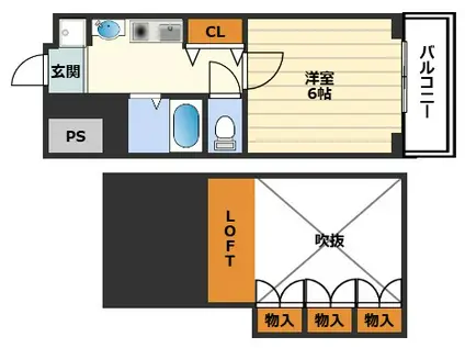 エステムコート梅田茶屋町デュアルスペース(1K/2階)の間取り写真