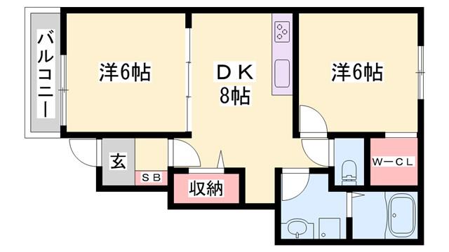サニーアップヒルE(2DK/1階)の間取り写真