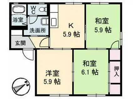 レーヴィンスKASEN香(3K/1階)の間取り写真