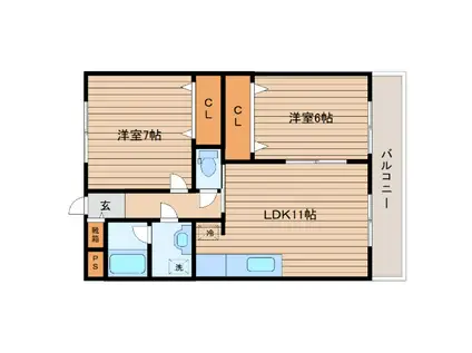 サンハイツ向陽台I(2LDK/2階)の間取り写真