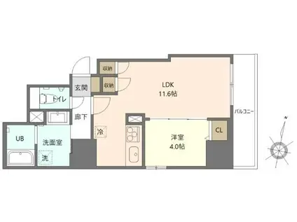 オークレジデンス亀沢(1LDK/4階)の間取り写真