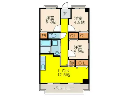 ゴールドヒル宝塚(3LDK/3階)の間取り写真