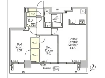 ジオエント白金台(2LDK/7階)の間取り写真