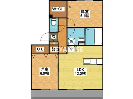 リビングタウン長与II(2LDK/3階)の間取り写真
