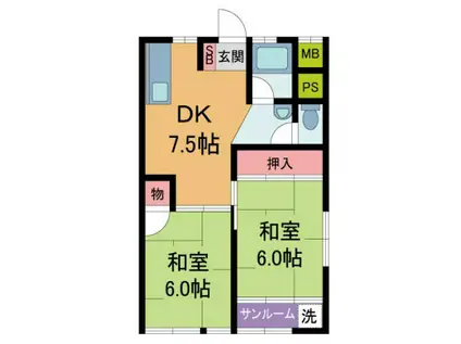 宝塚第一コーポラス(2DK/12階)の間取り写真