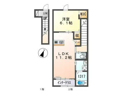 サンタ・アナ(1LDK/2階)の間取り写真