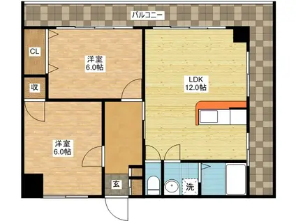 フェリーチェめのと(2LDK/1階)の間取り写真