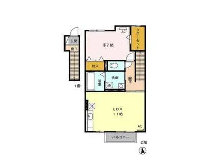 バイオ21 15-17(1LDK/2階)の間取り写真