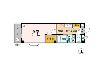 ウィル東小金井(1K/2階)の間取り写真