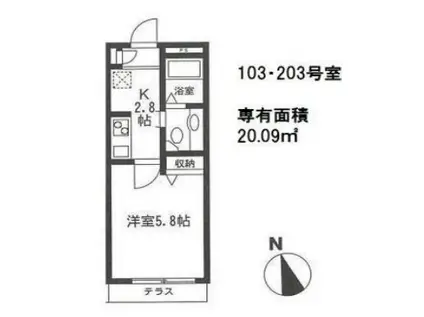 スプリング メロディー(ワンルーム/2階)の間取り写真