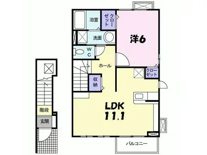 プリオールI(1LDK/2階)の間取り写真