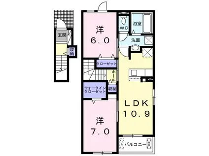 ラ・ルーチェ II(2LDK/2階)の間取り写真