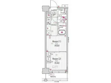 グランド・ガーラ大島(2K/3階)の間取り写真