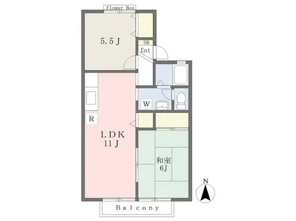 セジュールカワコ-(2LDK/1階)の間取り写真