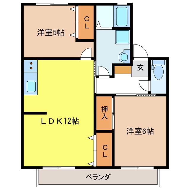ケイズ河渡 A(2LDK/2階)の間取り写真