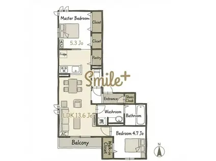 プレミール北長瀬(2LDK/1階)の間取り写真