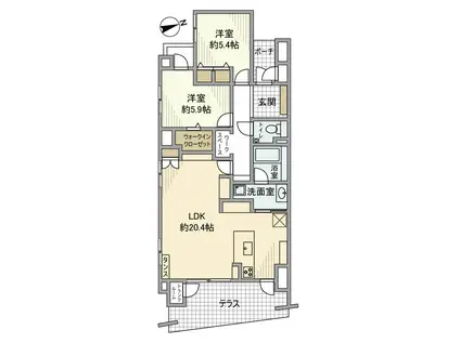 プラウド市川大門通(2LDK/1階)の間取り写真
