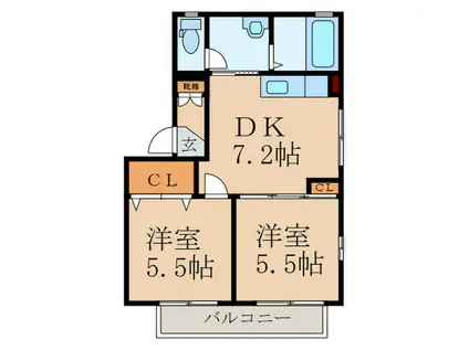 カーサ・ヴェルデ (2DK/2階)の間取り写真