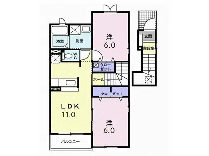 むくのき荘(2LDK/2階)の間取り写真