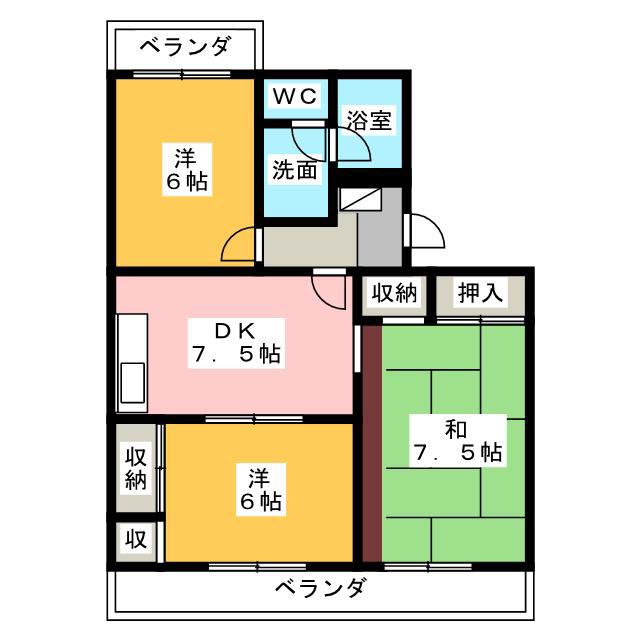 アドラシオン(3DK/2階)の間取り写真