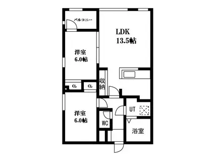 ターシャリー(2LDK/3階)の間取り写真