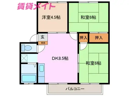 ラウンド・トータス(3DK/2階)の間取り写真