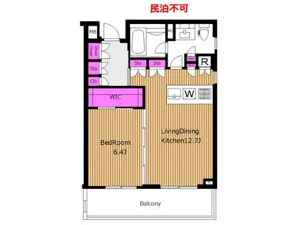 デザイナーズ 2面採光角 NETフリー カスタリア初台II S(1LDK/4階)の間取り写真