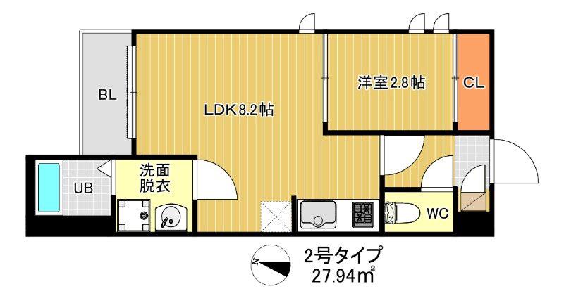 G-SMART 別府 TERRACE(1LDK/2階)の間取り写真
