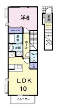 レジデンス手城(1LDK/2階)の間取り写真