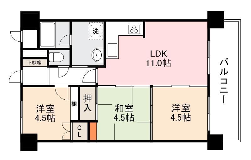 花房国分寺マンション(3LDK/8階)の間取り写真