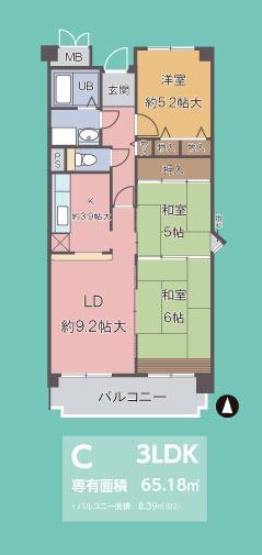 ビオトープ旭ヶ丘(3LDK/3階)の間取り写真