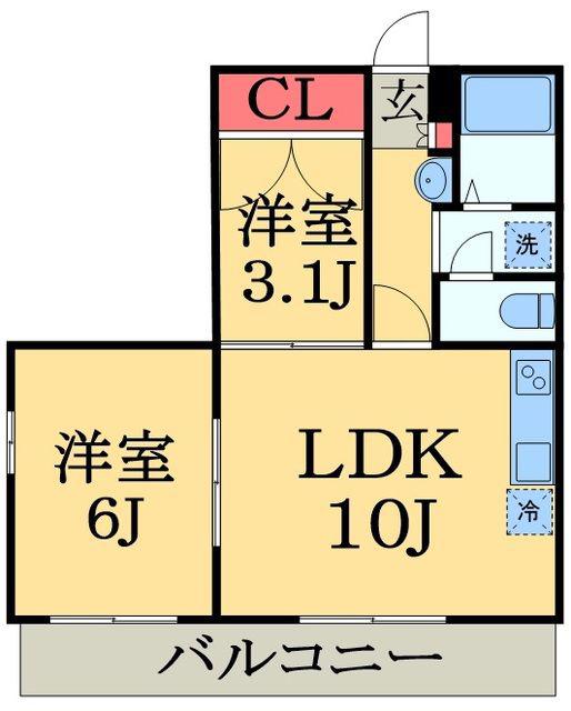 エレミタージュ(2LDK/2階)の間取り写真