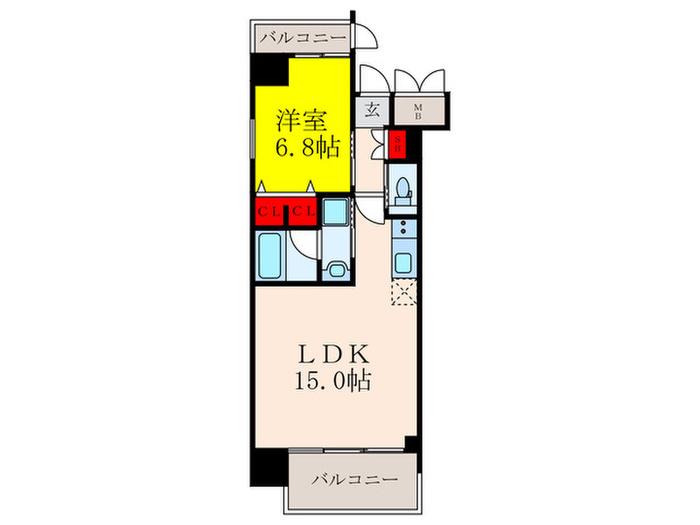 プレジオ江坂ROUGE(1LDK/11階)の間取り写真